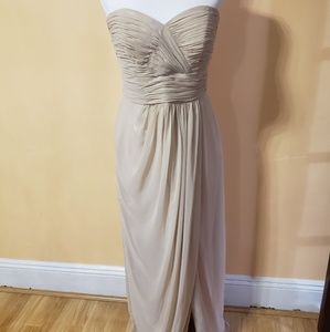 Shimmery Gold Strapless Gown Dress